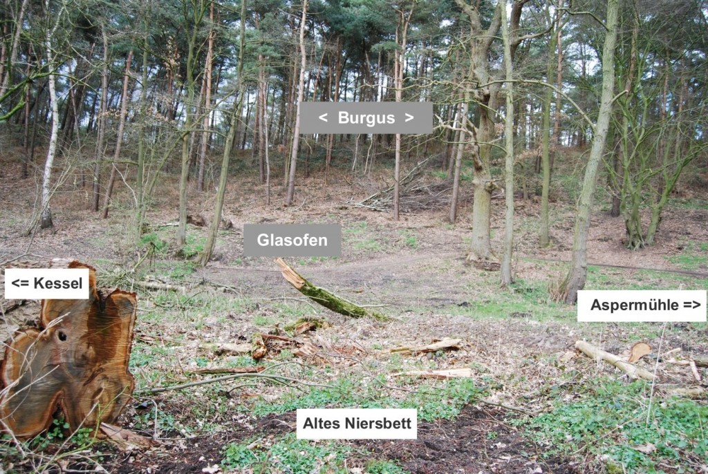 Standort von Glasofen (im Vordergrund) und Burgus (hinten oben)